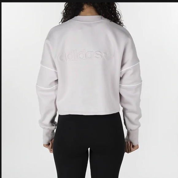 Adidas Originals 3 Stripe Logo Crop Sweatshirt Women’s XS Ice Purple NWT FLAW - Picture 2 of 12